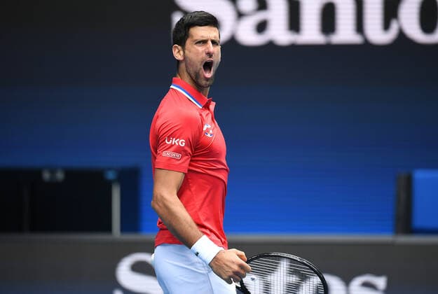 TENNIS ATP, Tennis Herren CUP, Novak Djokovic of Serbia reacts after winning the first set during Round 1 of the ATP Cup against Denis Shapovalov of Canada at Melbourne Park in Melbourne, Tuesday, February 2, 2021. ( NO ARCHIVING, EDITORIAL USE ONLY, NO USE IN BOOKS WITHOUT CONSENT MELBOURNE VIC AUSTRALIA  Copyright: xDAVExHUNTx 20210202001517696154