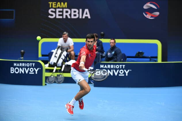 Sport Bilder des Tages TENNIS ATP, Tennis Herren CUP, Novak Djokovic of Serbia is seen during Round 1 of the ATP Cup against Denis Shapovalov of Canada at Melbourne Park in Melbourne, Tuesday, February 2, 2021. ( NO ARCHIVING, EDITORIAL USE ONLY, NO USE IN BOOKS WITHOUT CONSENT MELBOURNE VIC AUSTRALIA  Copyright: xDAVExHUNTx 20210202001517698947