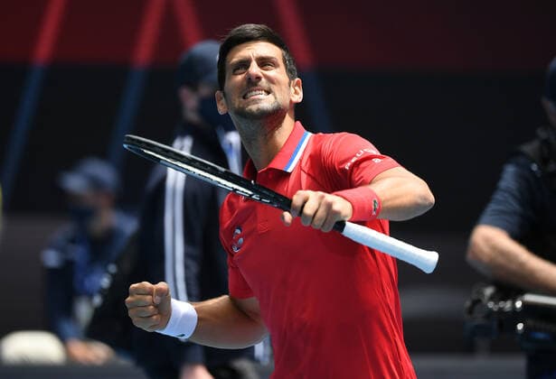 TENNIS ATP, Tennis Herren CUP, Novak Djokovic of Serbia reacts after winning his Round 1 ATP Cup match against Denis Shapovalov of Canada at Melbourne Park in Melbourne, Tuesday, February 2, 2021. ( NO ARCHIVING, EDITORIAL USE ONLY, NO USE IN BOOKS WITHOUT CONSENT MELBOURNE VIC AUSTRALIA  Copyright: xDAVExHUNTx 20210202001517702954