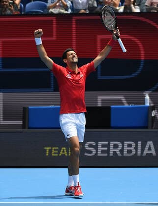 TENNIS ATP, Tennis Herren CUP, Novak Djokovic of Serbia reacts after winning his Round 1 ATP Cup match against Denis Shapovalov of Canada at Melbourne Park in Melbourne, Tuesday, February 2, 2021. ( NO ARCHIVING, EDITORIAL USE ONLY, NO USE IN BOOKS WITHOUT CONSENT MELBOURNE VIC AUSTRALIA  Copyright: xDAVExHUNTx 20210202001517704786