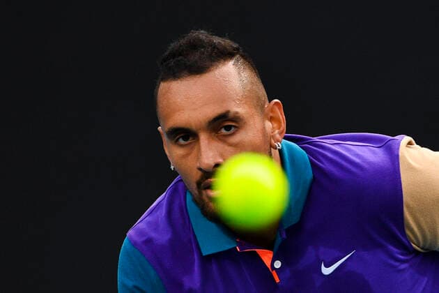 TENNIS MURRAY RIVER OPEN, Nick Kyrgios of Australia in action during the Round 1 Murray River Open - ATP, Tennis Herren 250 match against Alexandre Muller of France at Melbourne Park in Melbourne, Tuesday, February 2, 2021. ( NO ARCHIVING, EDITORIAL USE ONLY, NO USE IN BOOKS WITHOUT CONSENT MELBOURNE VIC AUSTRALIA  Copyright: xJAMESxROSSx 20210202001517729024