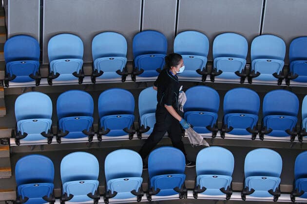 Cleaning Margaret Court Arena during 2021 Melbourne Summer Series (AO pre-tournaments) in Melbourne, 02 02 2021; -
