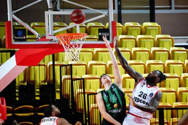 Mathias Lessort (AS Monaco) - Joel Parra (Juventut Badalone) BASKETBALL : AS Monaco vs Juventut Badalone - Eurocup - Monaco - 02 02 2021 NorbertScanella PanoramiC 