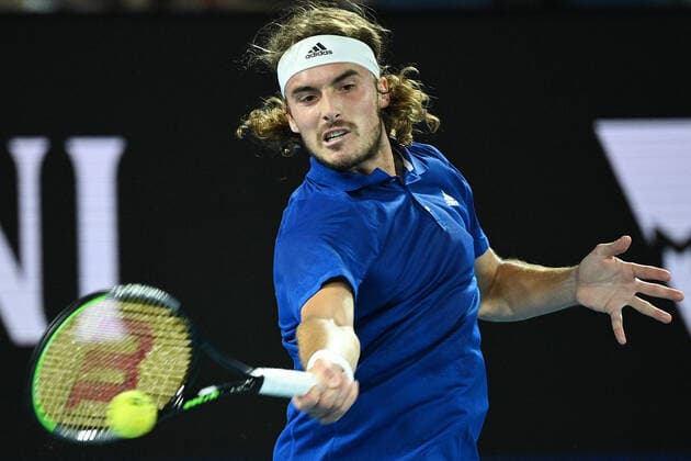 TENNIS ATP, Tennis Herren CUP, Stefanos Tsitsipas of Greece in action during the ATP Cup against Alex De Minaur of Australia at Melbourne Park in Melbourne, Wednesday, February 3, 2021. ( NO ARCHIVING, EDITORIAL USE ONLY, NO USE IN BOOKS WITHOUT CONSENT MELBOURNE VIC AUSTRALIA  Copyright: xDEANxLEWINSx 20210203001517989177