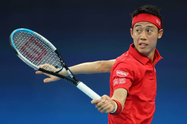 February 3, 2021: Kei Nishikori of Japan in action during the Group D ATP, Tennis Herren Cup match against Daniil Medvedev of Russia at the John Cain Arena in Melbourne, Australia. Medvedev won 62 64. Cal Media. Melbourne Australia - ZUMAc04_ 20210203_zaf_c04_024 Copyright: xSydneyxLowx