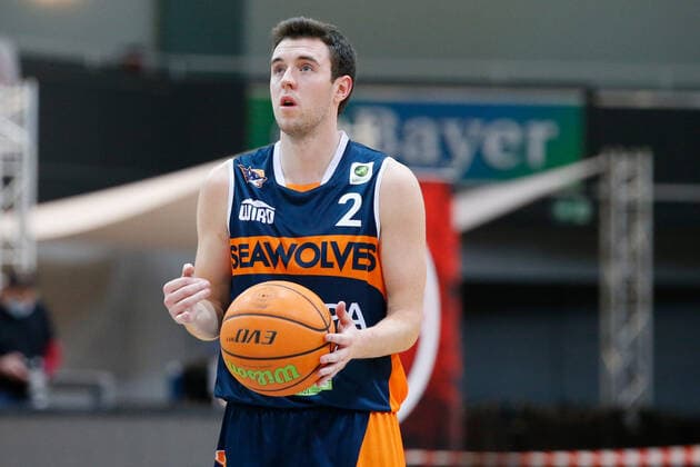 Leverkusen, Deutschland 03. Februar 2021: 2. BBL Pro A - 2020 2021 - Bayer Giants Leverkusen vs. Rostock Seawolves Tyler Nelson (Rostock Seawolves) Ostermann-Arena Nordrhein Westfalen