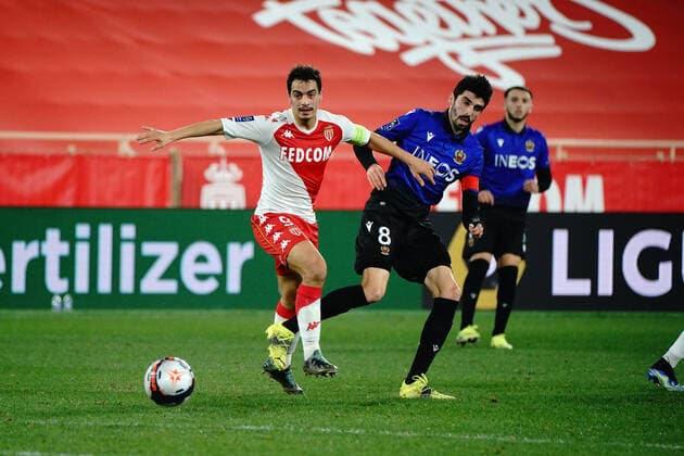 Wissam Ben Yedder (AS Monaco) - Pierre Lees Melou (OGC Nice) FOOTBALL : AS Monaco vs OGC Nice - Ligue 1 Uber Eats - Monaco - 03 02 2021 NorbertScanella PanoramiC 