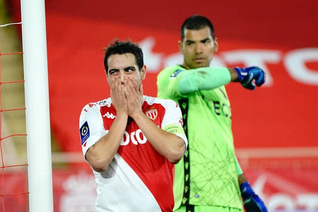 Wissam Ben Yedder (AS Monaco) - Walter Benitez (OGC Nice) FOOTBALL : AS Monaco vs OGC Nice - Ligue 1 Uber Eats - Monaco - 03 02 2021 NorbertScanella PanoramiC 