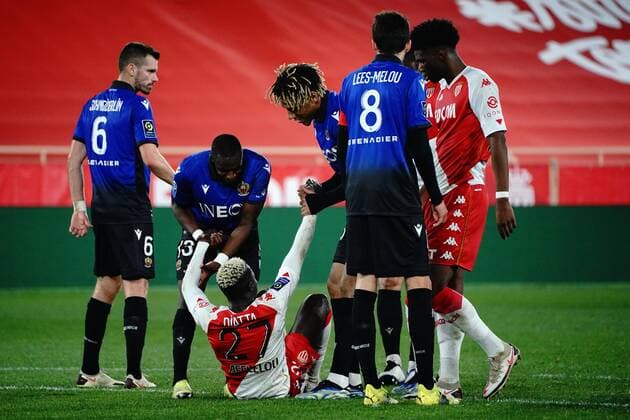 Krepin Diatta (AS Monaco) - Jean Clair Todibo (OGC Nice) - Hassane Kamara (OGC Nice) FOOTBALL : AS Monaco vs OGC Nice - Ligue 1 Uber Eats - Monaco - 03 02 2021 NorbertScanella PanoramiC 