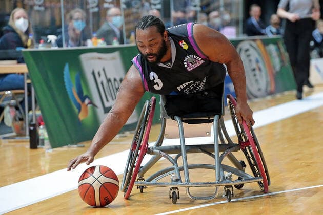 03.02.2021, xovx, Rollstuhlbasketball, 1. Bundesliga, RSV Lahn-Dill - Rhine River Rhinos Wiesbaden Tommie Lee Gray (Rhine River Rhinos Wiesbaden), Freisteller Wetzlar Rittal-Arena Hessen Deutschland (DE)