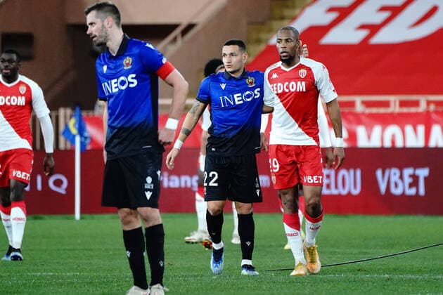 Rony Lopes (OGC Nice) - Djibril Sidibe (AS Monaco) FOOTBALL : AS Monaco vs OGC Nice - Ligue 1 Uber Eats - Monaco - 03 02 2021 NorbertScanella PanoramiC 