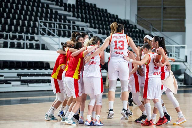 Basketball, Damen EM-Qualifikation, Schweden - Montenegro 210204 Players of Montenegro celebrates after the FIBA Women s EURO Qualifier, EM, Europameisterschaft basketball match between Montenegro and Sweden on February 4, 2021 in Podgorica. Photo: Nikola Krstic BILDBYRAN COP 307 XX0012 basket basketball fiba women s eurobasket qualifier montenegro - sweden bbeng sverige montenegro jubel Copyright: NIKOLAxKRSTIC BB210204BB540