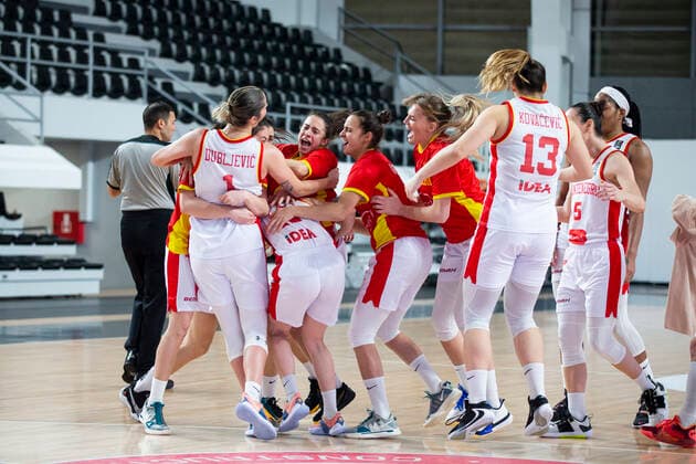 Basketball, Damen EM-Qualifikation, Schweden - Montenegro 210204 Players of Montenegro celebrates after the FIBA Women s EURO Qualifier, EM, Europameisterschaft basketball match between Montenegro and Sweden on February 4, 2021 in Podgorica. Photo: Nikola Krstic BILDBYRAN COP 307 XX0012 basket basketball fiba women s eurobasket qualifier montenegro - sweden bbeng sverige montenegro jubel Copyright: NIKOLAxKRSTIC BB210204BB542