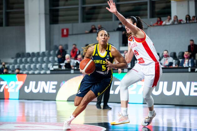 Basketball, Damen EM-Qualifikation, Schweden - Montenegro 210204 Kalis Loyd of Sweden during the FIBA Women s EURO Qualifier, EM, Europameisterschaft basketball match between Montenegro and Sweden on February 4, 2021 in Podgorica. Photo: Nikola Krstic BILDBYRAN COP 307 XX0012 basket basketball fiba women s eurobasket qualifier montenegro - sweden bbeng sverige montenegro Copyright: NIKOLAxKRSTIC BB210204BB564