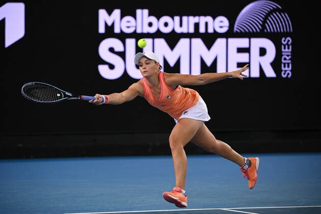 TENNIS YARRA VALLEY CLASSIC, Ashleigh Barty of Australia during the quarter final of the Yarra Valley Classic - WTA, Tennis Damen 500 match against Shelby Rogers of the USA at Melbourne Park in Melbourne, Friday, February 5, 2021. ( NO ARCHIVING, EDITORIAL USE ONLY, NO USE IN BOOKS WITHOUT CONSENT MELBOURNE VIC AUSTRALIA  Copyright: xDEANxLEWINSx 20210205001518407609