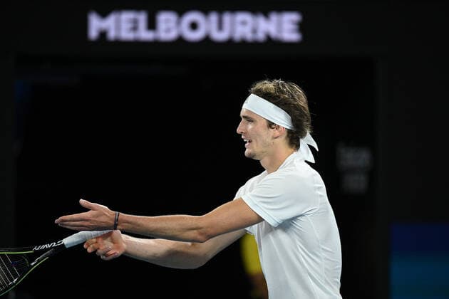 TENNIS ATP, Tennis Herren CUP, Alexander Zverev of Germany reacts during the ATP Cup against Novak Djokovic of Serbia at Melbourne Park in Melbourne, Friday, February 5, 2021. ( NO ARCHIVING, EDITORIAL USE ONLY, NO USE IN BOOKS WITHOUT CONSENT MELBOURNE VIC AUSTRALIA  Copyright: xDEANxLEWINSx 20210205001518421457