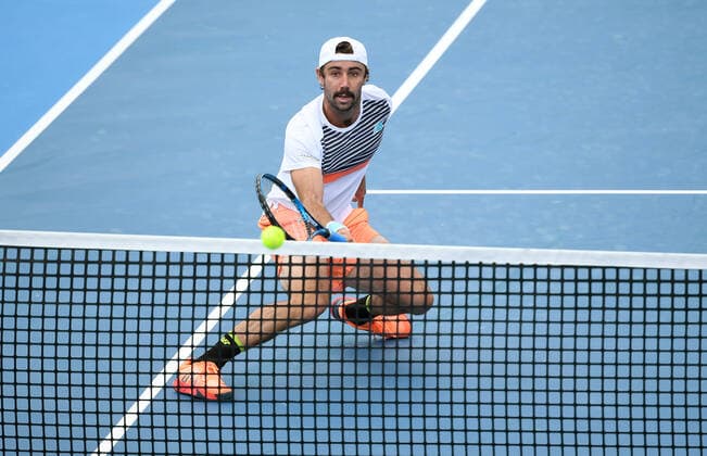 TENNIS GREAT OCEAN ROAD OPEN, Jordan Thompson of Australia volleys during the Round 3 Great Ocean Road Open - ATP, Tennis Herren 250 match against Mario Vilella Martinez of Spain at Melbourne Park in Melbourne, Friday, February 5, 2021. ( NO ARCHIVING, EDITORIAL USE ONLY, NO USE IN BOOKS WITHOUT CONSENT MELBOURNE VIC AUSTRALIA  Copyright: xDAVExHUNTx 20210205001518422712