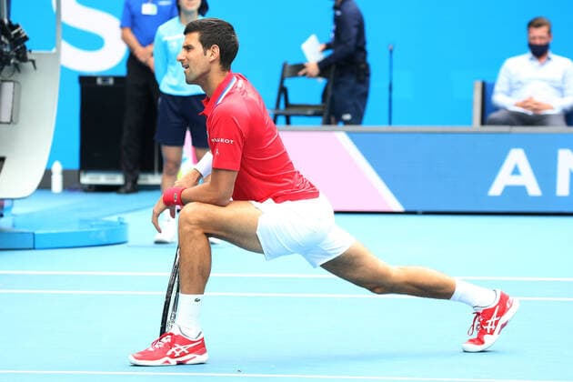 Novak Djokovic, SRB, warming up during 2021 Melbourne Summer Series ATP, Tennis Herren Cup (AO pre-tournaments) in Melbourne, 05 02 2021; -