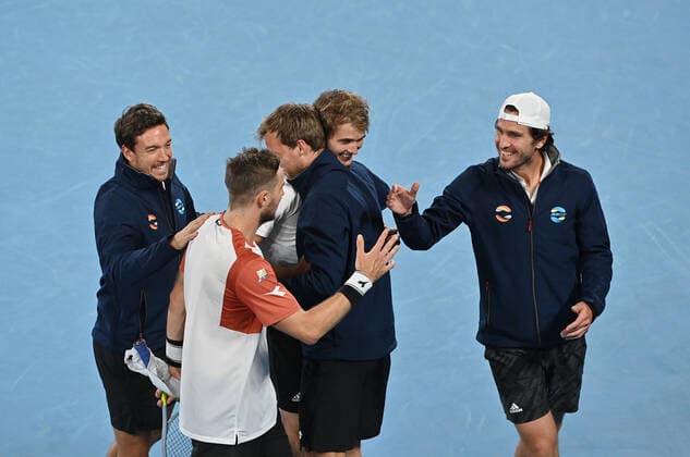 Australian Open 2021 ATP, Tennis Herren Cup Melbourne German Team beats Serbia to qualify for the Semifinal against Russia Jan Lennard Struff, Alexander Zverev , Kevin Krawietz ,Andreas Mies and Team Captain Mischa Zverev