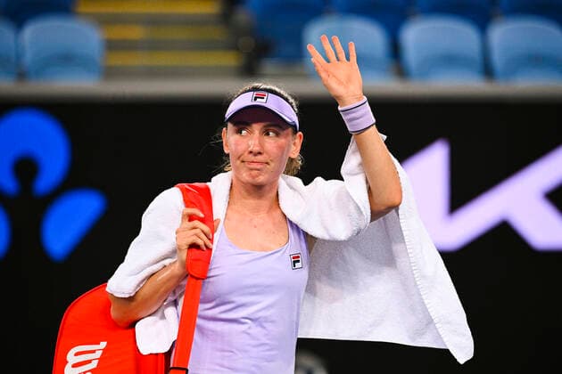 TENNIS GIPPSLAND TROPHY, Ekaterina Alexandrova of Russia celebrates after winning the Quarter Final Gippsland Trophy - WTA, Tennis Damen 500 match against Simona Halep of Romania at Melbourne Park in Melbourne, Friday, February 5, 2021. ( NO ARCHIVING, EDITORIAL USE ONLY, NO USE IN BOOKS WITHOUT CONSENT MELBOURNE VIC AUSTRALIA  Copyright: xDEANxLEWINSx 20210205001518454499