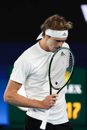 (210205) -- MELBOURNE, Feb. 5, 2021 -- Germany s Alexander Zverev reacts during the ATP, Tennis Herren Cup group A match between Serbia and Germany in Melbourne, Australia, on Feb. 5, 2021. ) (SP)AUSTRALIA-MELBOURNE-TENNIS-ATP CUP-GROUP A-SERBIA VS GERMANY BaixXuefei 