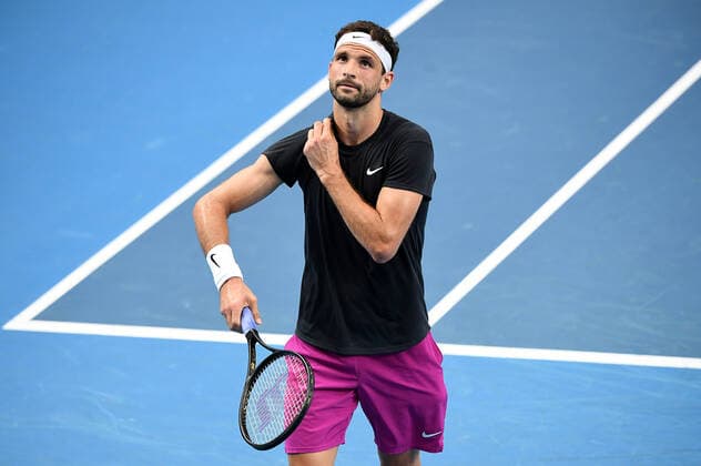 TENNIS MURRAY RIVER OPEN, Grigor Dimitrov of Bulgaria looks on during his Murray River Open - ATP, Tennis Herren 250 match against Alexei Popyrin of Australia at Melbourne Park in Melbourne, Friday, February 5, 2021 ( NO ARCHIVING, EDITORIAL USE ONLY, NO USE IN BOOKS WITHOUT CONSENT MELBOURNE VIC AUSTRALIA  Copyright: xDAVExHUNTx 20210205001518462723