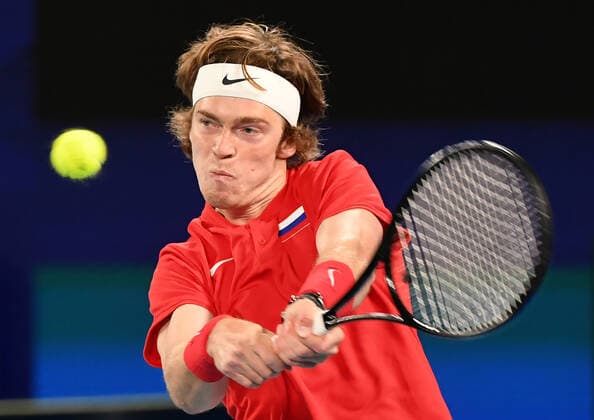 TENNIS ATP, Tennis Herren CUP, Andrey Rubley of Russia returns during the ATP Cup semi-final against Jan-Lennard Struff of Germany at Melbourne Park in Melbourne, Saturday, February 6, 2021 .( NO ARCHIVING, EDITORIAL USE ONLY, NO USE IN BOOKS WITHOUT CONSENT MELBOURNE VIC AUSTRALIA  Copyright: xDAVExHUNTx 20210206001518615395