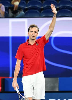 TENNIS ATP, Tennis Herren CUP, Daniil Medvedev of Russia celebrates his win over Alexander Zverev of Germany during the ATP Cup semi-final at Melbourne Park in Melbourne, Saturday, February 6, 2021 .( NO ARCHIVING, EDITORIAL USE ONLY, NO USE IN BOOKS WITHOUT CONSENT MELBOURNE VIC AUSTRALIA  Copyright: xDAVExHUNTx 20210206001518639133