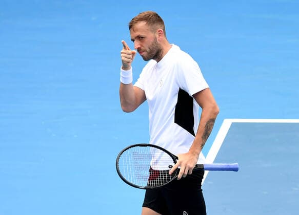 TENNIS MURRAY RIVER OPEN, Daniel Evans of Great Britain reacts during his Murray River Open - ATP, Tennis Herren 250 semi final match against Jeremy Chardy of France at Melbourne Park in Melbourne, Saturday, February 6, 2021.. ( NO ARCHIVING, EDITORIAL USE ONLY, NO USE IN BOOKS WITHOUT CONSENT MELBOURNE VIC AUSTRALIA  Copyright: xDAVExHUNTx 20210206001518645020