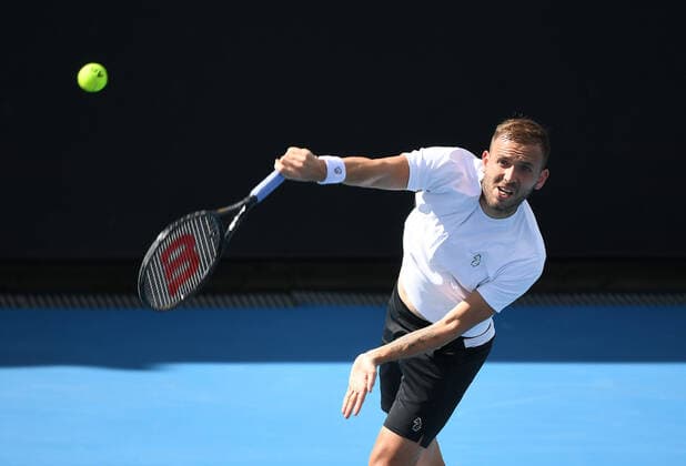 TENNIS MURRAY RIVER OPEN, Daniel Evans of Great Britain serves during his Murray River Open - ATP, Tennis Herren 250 semi final match against Jeremy Chardy of France at Melbourne Park in Melbourne, Saturday, February 6, 2021.. ( NO ARCHIVING, EDITORIAL USE ONLY, NO USE IN BOOKS WITHOUT CONSENT MELBOURNE VIC AUSTRALIA  Copyright: xDAVExHUNTx 20210206001518645868