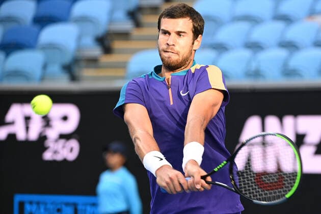TENNIS GREAT OCEAN ROAD OPEN, Karen Khachanov of Russia in action during the semi finals of the Great Ocean Road Open - ATP, Tennis Herren 250 match against Jannik Sinner of Italy at Melbourne Park in Melbourne, Saturday, February 6, 2021. ( NO ARCHIVING, EDITORIAL USE ONLY, NO USE IN BOOKS WITHOUT CONSENT MELBOURNE VIC AUSTRALIA  Copyright: xDeanxLewinsx 20210206001518664894