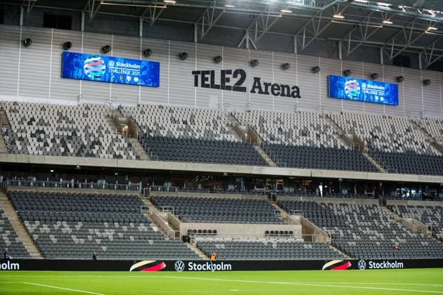 210206 Tele2 Arena innan träningsmatchen i fotboll mellan Brommapojkarna och Djurgarden den 6 februari 2021 i Stockholm. Copyright: ANDREASxLxERIKSSON BB210206AE097
