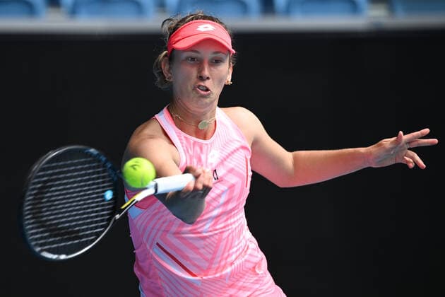 TENNIS GIPPSLAND TROPHY, Elise Mertens of Belgium in action against Kaia Kanepi of Estonia during the final of the Gippsland Trophy - WTA, Tennis Damen 500 match on Margaret Court Arena at Melbourne Park in Melbourne, Sunday, February 7, 2021. ( NO ARCHIVING, EDITORIAL USE ONLY, NO USE IN BOOKS WITHOUT CONSENT MELBOURNE VIC AUSTRALIA  Copyright: xDEANxLEWINSx 20210207001518870789