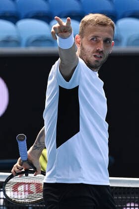 TENNIS MURRAY RIVER OPEN, Daniel Evans of Great Britain celebrates after defeating Felix Auger-Aliassime of Canada in the final of the Murray River Open - ATP, Tennis Herren 250 on Margaret Court Arena at Melbourne Park in Melbourne, Sunday, February 7, 2021. ( NO ARCHIVING, EDITORIAL USE ONLY, NO USE IN BOOKS WITHOUT CONSENT MELBOURNE VIC AUSTRALIA  Copyright: xDEANxLEWINSx 20210207001518878923