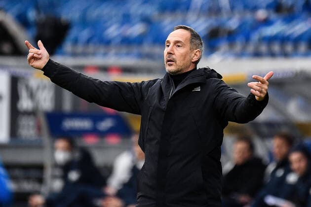 07.02.2021, xjhx, Fussball 1.Bundesliga, TSG 1899 Hoffenheim - Eintracht Frankfurt emspor, v.l. Trainer Adolf Adi Huetter (Eintracht Frankfurt) (DFL DFB REGULATIONS PROHIBIT ANY USE OF PHOTOGRAPHS as IMAGE SEQUENCES and or QUASI-VIDEO) Sinsheim