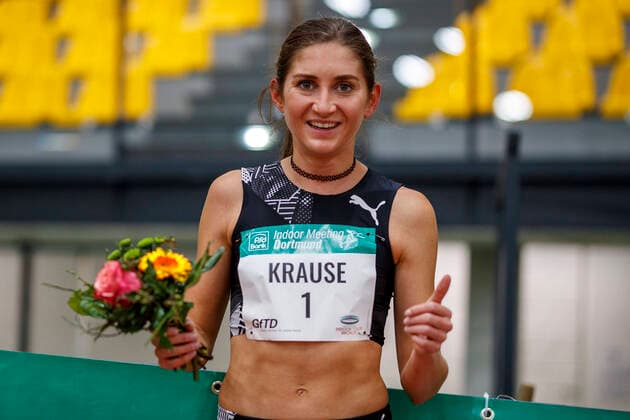 Bilder des Jahres 2021, Sport 02 Februar Sport Themen der Woche KW05 Sport Bilder des Tages PSD Bank Indoor Meeting Dortmund; 07.02.2021 Siegerin über 2000m Hindernis: Gesa Krause (Silvesterlauf Trier); PSD Bank Indoor Meeting Dortmund am 07.02.2021 in der Helmut-Koernig-Halle in Dortmund (Deutschland). *** PSD Bank Indoor Meeting Dortmund 07 02 2021 Winner over 2000m Obstacle Gesa Krause New Years Eve Run Trier PSD Bank Indoor Meeting Dortmund on 07 02 2021 at Helmut Koernig Hall in Dortmund Germany Copyright: xBEAUTIFULxSPORTS AxelxKohringx