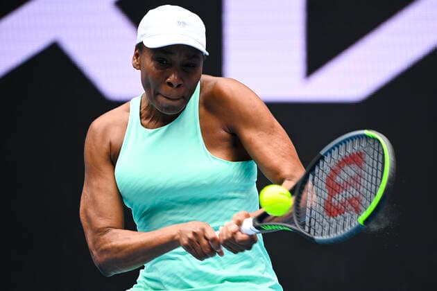 TENNIS AUSTRALIAN OPEN, Venus Williams of the United States of America in action during her first Round Women s singles match against Kirsten Flipkens of Belgium on Day 1 of the Australian Open at Melbourne Park in Melbourne, Monday, February 8, 2021. ( NO ARCHIVING, EDITORIAL USE ONLY, NO USE IN BOOKS WITHOUT CONSENT MELBOURNE VIC AUSTRALIA  Copyright: xDEANxLEWINSx 20210208001519086818