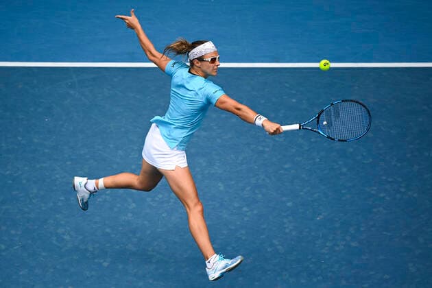 TENNIS AUSTRALIAN OPEN, Kirsten Flipkens of Belgium in action during her first Round Women s singles match against Venus Williams of the United States of America on Day 1 of the Australian Open at Melbourne Park in Melbourne, Monday, February 8, 2021. ( NO ARCHIVING, EDITORIAL USE ONLY, NO USE IN BOOKS WITHOUT CONSENT MELBOURNE VIC AUSTRALIA  Copyright: xDEANxLEWINSx 20210208001519098294