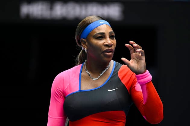 TENNIS AUSTRALIAN OPEN, Serena Williams of the United States of America reacts during her first Round Women s singles match against Laura Siegemund of Germany on Day 1 of the Australian Open at Melbourne Park in Melbourne, Monday, February 8, 2021. ( NO ARCHIVING, EDITORIAL USE ONLY, NO USE IN BOOKS WITHOUT CONSENT MELBOURNE VIC AUSTRALIA  Copyright: xDAVExHUNTx 20210208001519103848