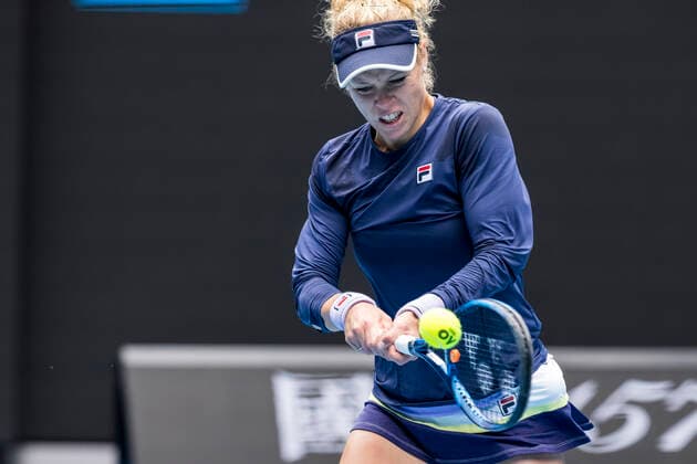 MELBOURNE, VIC - FEBRUARY 08: Laura Siegemund of Germany returns the ball during round 1 of the 2021 Australian Open on February 8 2020, at Melbourne Park in Melbourne, Australia. (Photo by Jason Heidrich Icon Sportswire) TENNIS: FEB 08 Australian Open Icon2102080881