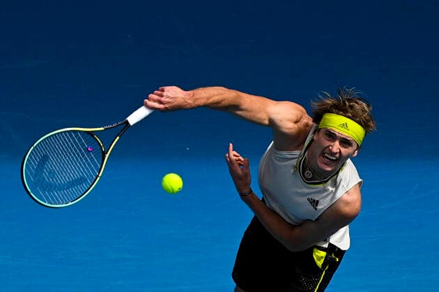 TENNIS AUSTRALIAN OPEN, Alexander Zverev of Germany in action during his first Round Men s singles match against Marcos Giron of the United States of America on Day 1 of the Australian Open at Melbourne Park in Melbourne, Monday, February 8, 2021. ( NO ARCHIVING, EDITORIAL USE ONLY, NO USE IN BOOKS WITHOUT CONSENT MELBOURNE VIC AUSTRALIA  Copyright: xDEANxLEWINSx 20210208001519124634