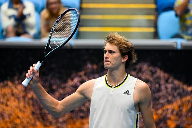 TENNIS AUSTRALIAN OPEN, Alexander Zverev of Germany celebrates after winning his first Round Men s singles match against Marcos Giron of the United States of America on Day 1 of the Australian Open at Melbourne Park in Melbourne, Monday, February 8, 2021. ( NO ARCHIVING, EDITORIAL USE ONLY, NO USE IN BOOKS WITHOUT CONSENT MELBOURNE VIC AUSTRALIA  Copyright: xDEANxLEWINSx 20210208001519133486