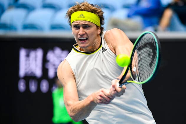 TENNIS AUSTRALIAN OPEN, Alexander Zverev of Germany in action during his first Round Men s singles match against Marcos Giron of the United States of America on Day 1 of the Australian Open at Melbourne Park in Melbourne, Monday, February 8, 2021. ( NO ARCHIVING, EDITORIAL USE ONLY, NO USE IN BOOKS WITHOUT CONSENT MELBOURNE VIC AUSTRALIA  Copyright: xDEANxLEWINSx 20210208001519134539