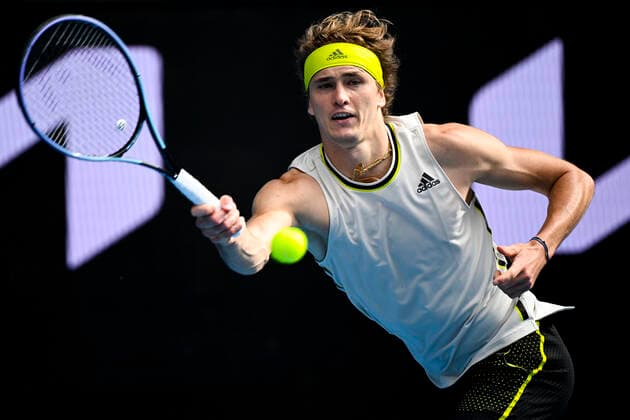 TENNIS AUSTRALIAN OPEN, Alexander Zverev of Germany in action during his first Round Men s singles match against Marcos Giron of the United States of America on Day 1 of the Australian Open at Melbourne Park in Melbourne, Monday, February 8, 2021. ( NO ARCHIVING, EDITORIAL USE ONLY, NO USE IN BOOKS WITHOUT CONSENT MELBOURNE VIC AUSTRALIA  Copyright: xDEANxLEWINSx 20210208001519135126