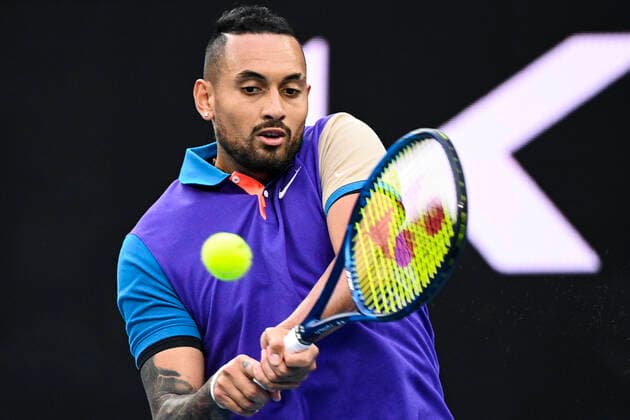 TENNIS AUSTRALIAN OPEN, Nick Kyrgios of Australia in action during his first Round Men s singles match against Federico Ferreira Silva of Portugal on Day 1 of the Australian Open at Melbourne Park in Melbourne, Monday, February 8, 2021. ( NO ARCHIVING, EDITORIAL USE ONLY, NO USE IN BOOKS WITHOUT CONSENT MELBOURNE VIC AUSTRALIA  Copyright: xDEANxLEWINSx 20210208001519145640