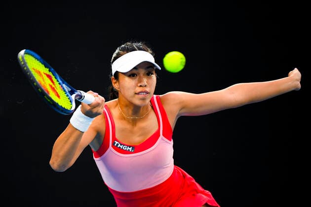 TENNIS AUSTRALIAN OPEN, Lizette Cabrera of Australia in action during her first Round Women s singles match against Simona Halep of Romania on Day 1 of the Australian Open at Melbourne Park in Melbourne, Monday, February 8, 2021. ( NO ARCHIVING, EDITORIAL USE ONLY, NO USE IN BOOKS WITHOUT CONSENT MELBOURNE VIC AUSTRALIA  Copyright: xJAMESxROSSx 20210208001519149362