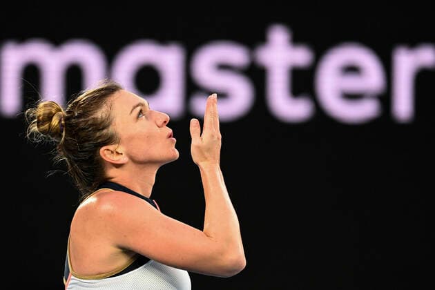 TENNIS AUSTRALIAN OPEN, Simona Halep of Romania celebrates after winning her first Round Women s singles match against Lizette Cabrera of Australia on Day 1 of the Australian Open at Melbourne Park in Melbourne, Monday, February 8, 2021. ( NO ARCHIVING, EDITORIAL USE ONLY, NO USE IN BOOKS WITHOUT CONSENT MELBOURNE VIC AUSTRALIA  Copyright: xDAVExHUNTx 20210208001519154579