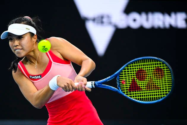 TENNIS AUSTRALIAN OPEN, Lizette Cabrera of Australia in action during her first Round Women s singles match against Simona Halep of Romania on Day 1 of the Australian Open at Melbourne Park in Melbourne, Monday, February 8, 2021. ( NO ARCHIVING, EDITORIAL USE ONLY, NO USE IN BOOKS WITHOUT CONSENT MELBOURNE VIC AUSTRALIA  Copyright: xDAVExHUNTx 20210208001519157173