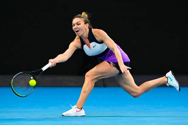 TENNIS AUSTRALIAN OPEN, Simona Halep of Romania in action during her first Round Women s singles match against Lizette Cabrera of Australia on Day 1 of the Australian Open at Melbourne Park in Melbourne, Monday, February 8, 2021. ( NO ARCHIVING, EDITORIAL USE ONLY, NO USE IN BOOKS WITHOUT CONSENT MELBOURNE VIC AUSTRALIA  Copyright: xDAVExHUNTx 20210208001519157283