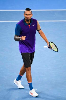 TENNIS AUSTRALIAN OPEN, Nick Kyrgios of Australia reacts during his first Round Men s singles match against Federico Ferreira Silva of Portugal on Day 1 of the Australian Open at Melbourne Park in Melbourne, Monday, February 8, 2021. ( NO ARCHIVING, EDITORIAL USE ONLY, NO USE IN BOOKS WITHOUT CONSENT MELBOURNE VIC AUSTRALIA  Copyright: xJAMESxROSSx 20210208001519173103